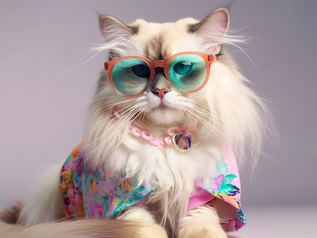 Kot ragdoll w stylu Fairy Kei w modnym stylu w okularach