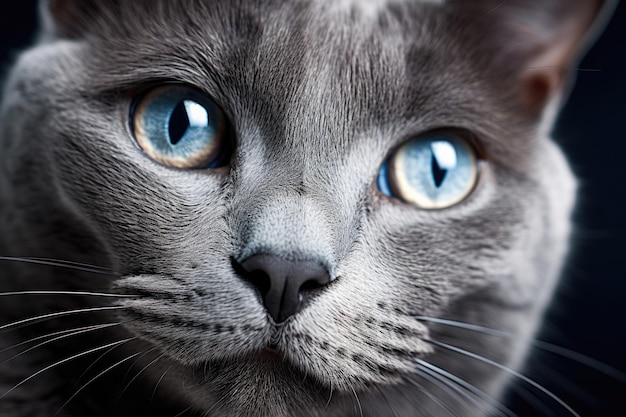 Kot rasy Russian Blue z bliska