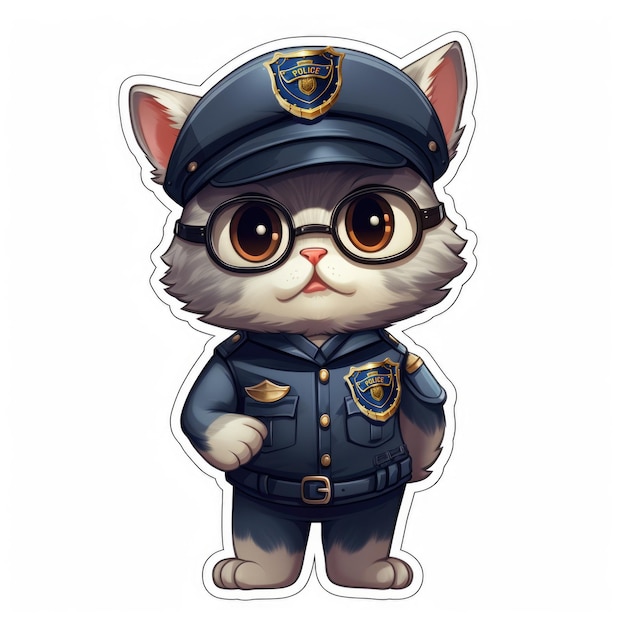 Kot rysunkowy ubrany w mundur policyjny Sztuka cyfrowa