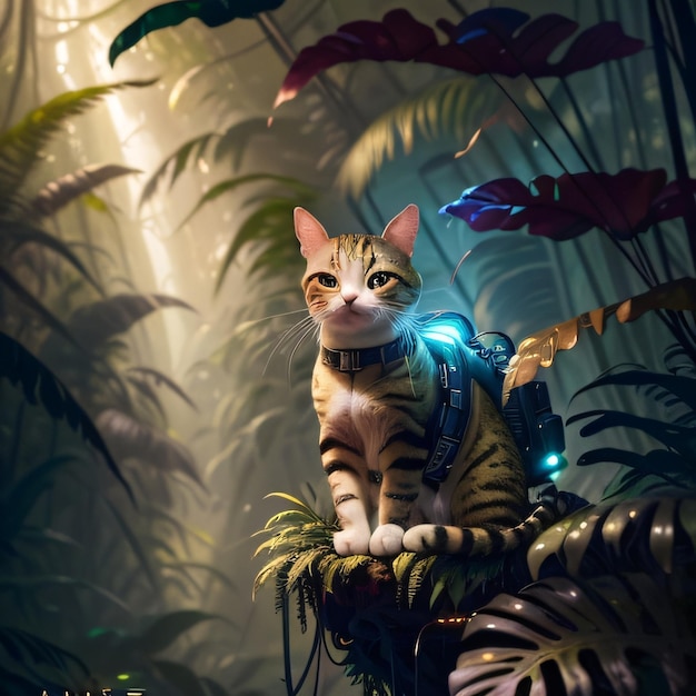 Kot siedzący w dżungli.