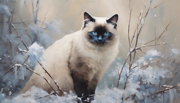 kot siedzi na zaśnieżonej ziemi, ai generatywny