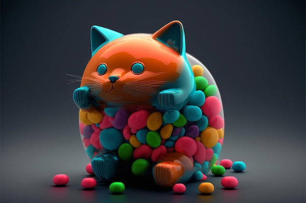Kot siedzi w słoiku z cukierkami.