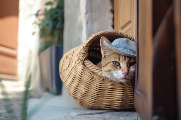 Kot w koszu w kapeluszu