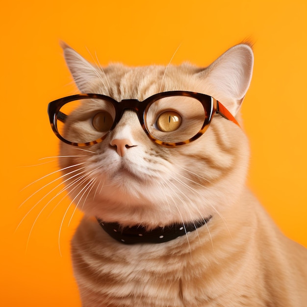 Kot w obroży i okularach z napisem „kot”.