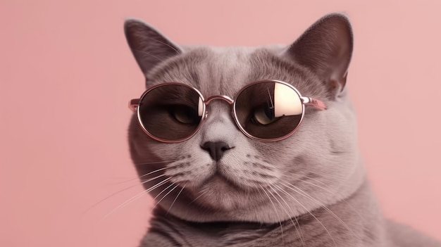 Kot w okularach i różowym tle
