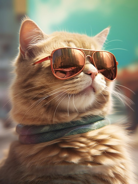 kot w okularach przeciwsłonecznych z napisem „nazwa firmy”.