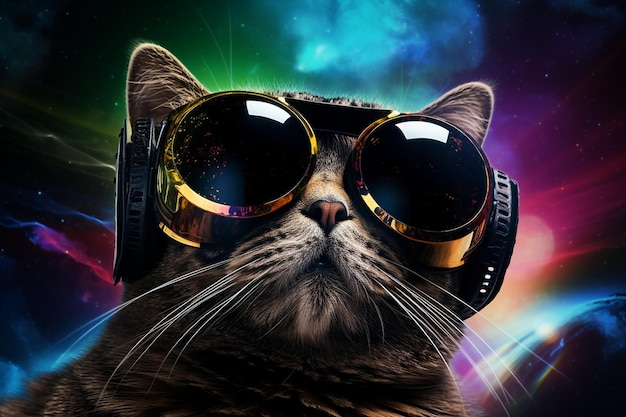 Kot w okularach VR w kosmosie