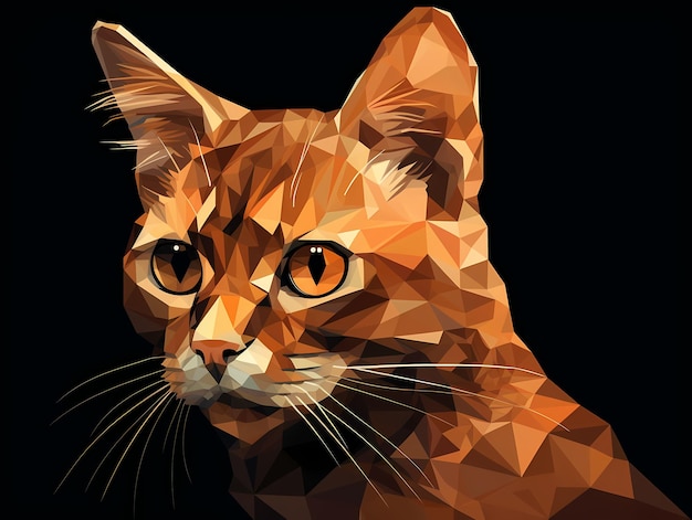 Kot w stylu low poly na ciemnym tle generowany przez AI