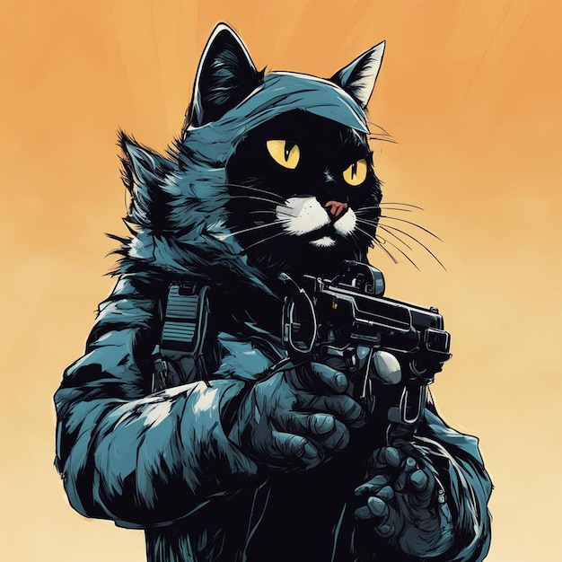 kot z bronią w ręku w stylu gta art komiksów