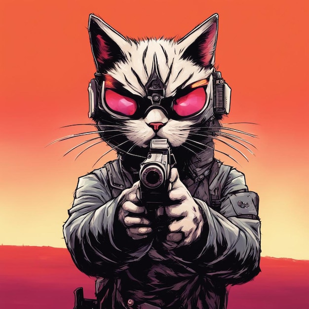kot z bronią w ręku w stylu gta art komiksów