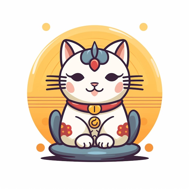 Kot z kreskówką z złotym medalem siedzący na talerzu generatywny ai