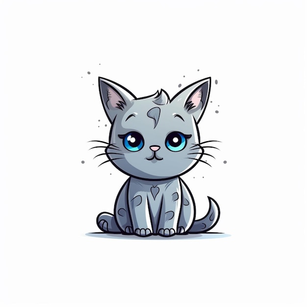 Kot z kreskówkami z niebieskimi oczami siedzący na podłodze generatywny ai
