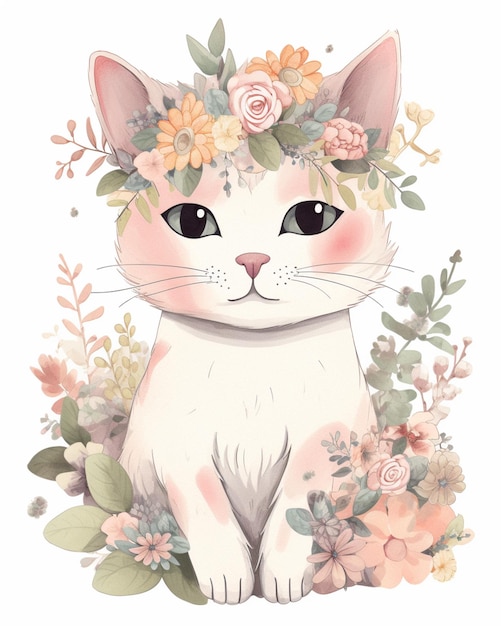 Kot z kwiatową koroną na głowie