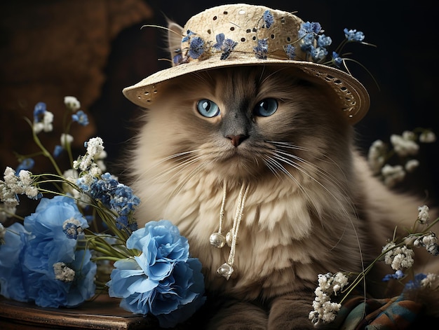 Kot z malowaniem kapelusza