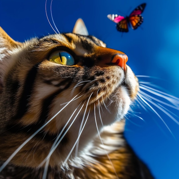 Zdjęcie kot z motylem na nosie