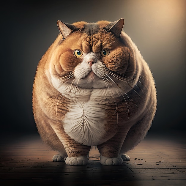 Kot z nadwagą ubrany w ubrania na kolorowym tle Generative AI
