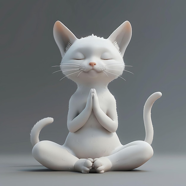 Kot z pozycją jogową Pokojowa ekspresja Elastyczne ciało v Ray Kreatywny charakter zwierzęcy na białym BG