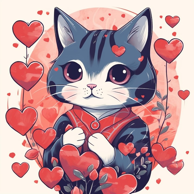 Kot z sercem na klatce piersiowej