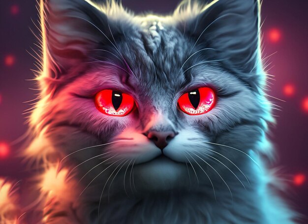 Kot z tajemniczymi, przerażającymi, czerwonymi, świecącymi oczami