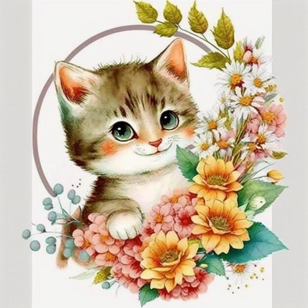 Kot z wieńcem kwiatowym