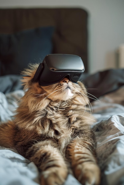Kot z zestawem VR w metawersie