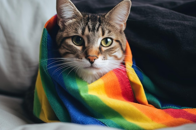 Kot zawinięty w kolorową flagę LGBT Zwierzęta dumy gejowskiej Związki homoseksualne i osoby transpłciowe
