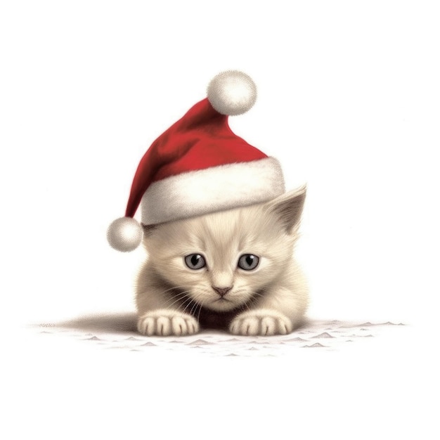 Kotek Colorpoint krótkowłosy w kapeluszu Świętego Mikołaja