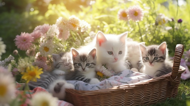 kotek w koszyku słodka tapeta i tło kota