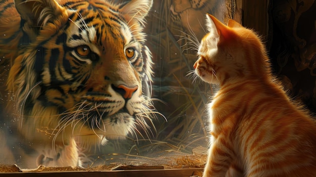 Kotek wyobraża sobie bycie majestatycznym tygrysem