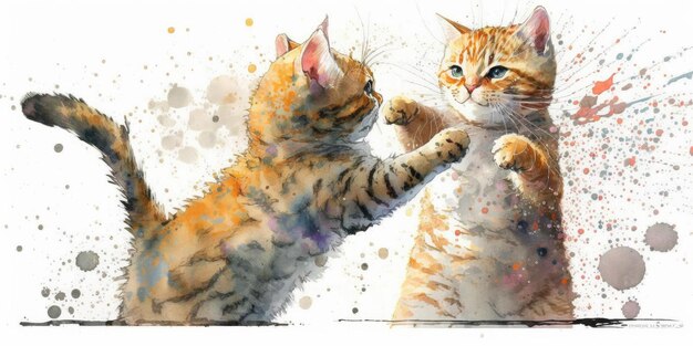 Koty jitsu walczące bitwy agresywne akwarele piękne malarstwo sztuka Generative AI AIG16