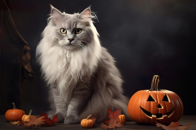 koty świętujące Halloween w zabawnych pozach i upiornych dekoracjach Te wizualizacje oddają urok i tajemnicę kocich towarzyszy podczas nawiedzonego sezonu