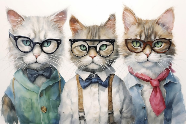 Koty w okularach AI generująca obraz grupowy
