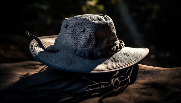 Kowbojski kapelusz rzuca cień na młodego dorosłego na farmie wygenerowany przez sztuczną inteligencję