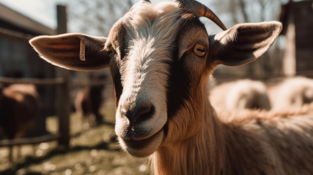 Koza na farmie w słoneczny dzień Generacyjna sztuczna inteligencja