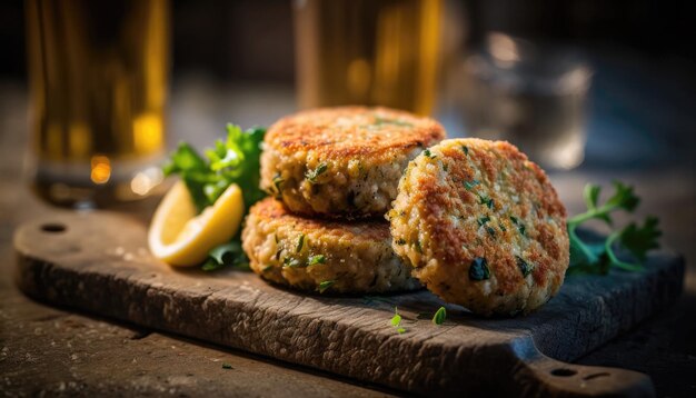 Zdjęcie krab ciastka na kamień niewyraźne tło rustykalny pub generatywne ai