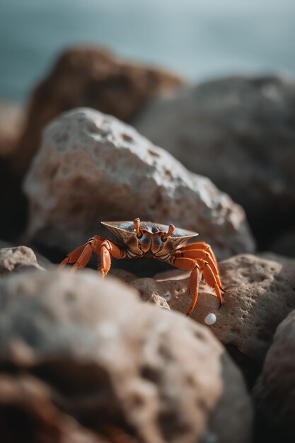 Krab siedzący na szczycie skały na plaży