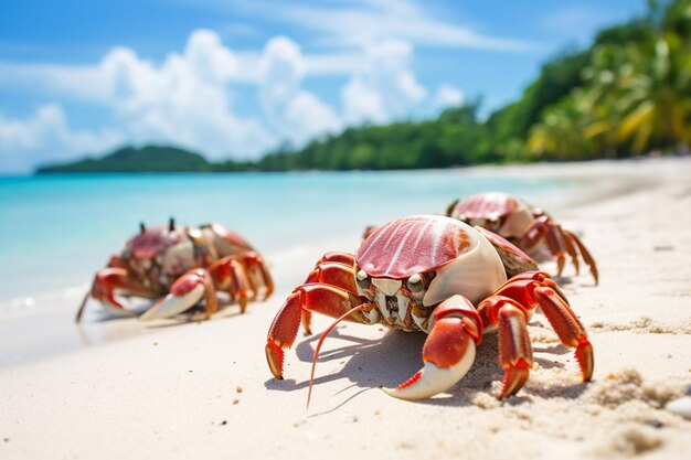 Zdjęcie kraby pustelnicze pełzające wzdłuż plaży