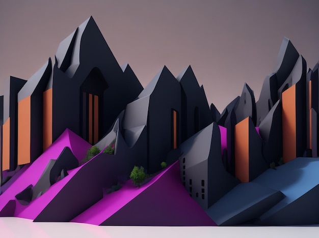 Krajobraz 3D Koncepcja abstrakcyjna Wizualizacja danych Minimalny budynek Reprezentacja technologiczna