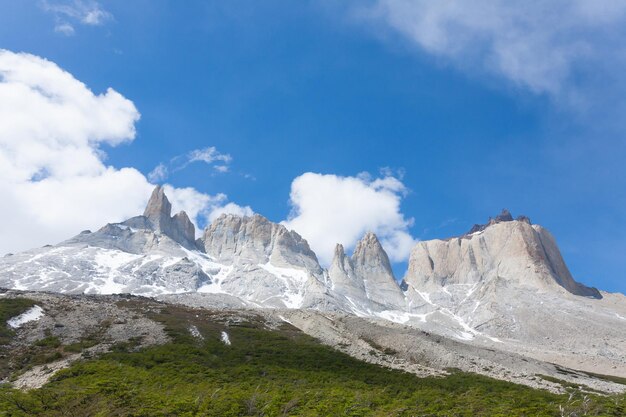 Krajobraz francuskiej doliny z brytyjskiego punktu widzenia Park Narodowy Torres del Paine Chile Cuernos del Paine Patagonia chilijska