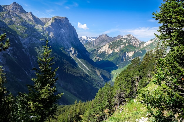 Krajobraz gór i pastwisk we francuskich Alpach Pralognan la Vanoise