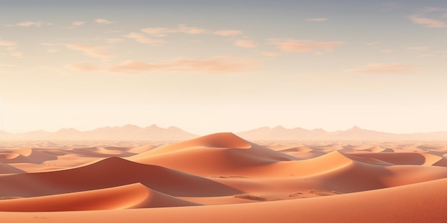 Krajobraz gorącej pustyni z wydmami piaszczystymi wieczornym światłem