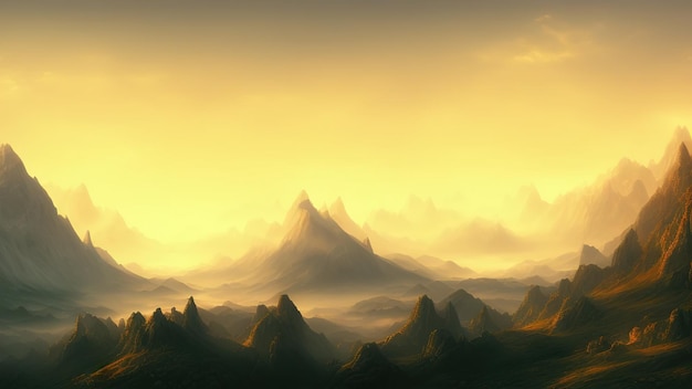 Krajobraz górski o świcie o wydłużonym formacie