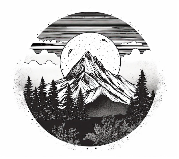Krajobraz górski Ręcznie narysowany szkic Ilustracja wektorowa w stylu vintage