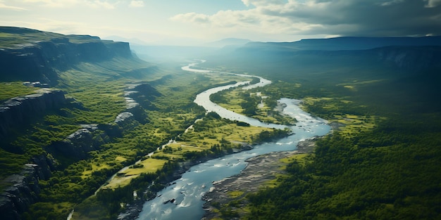 Krajobraz górskiej rzeki Panoramiczny widok górskiej rzeky