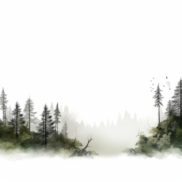 Krajobraz lasu iglastego w mgle Malarstwo cyfrowe