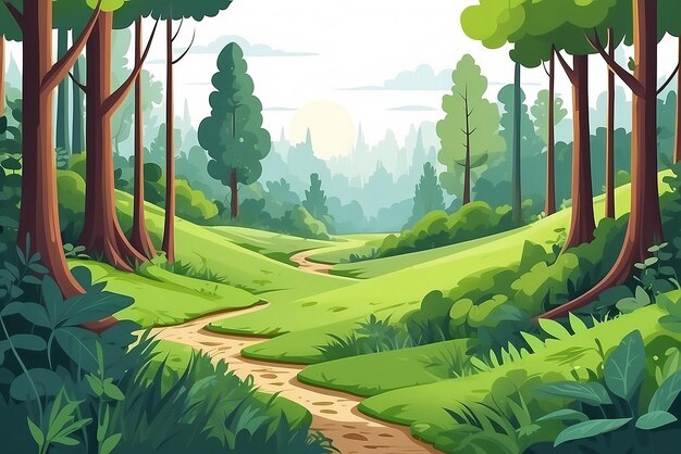 Krajobraz leśny Symboliczny płaski styl kreskówki Krajobraz wiejski z gęstymi gąszczami Izolowana ilustracja na białym tle Wektor