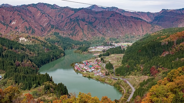 Krajobraz linii Tadami w Fukushimie, Japonia