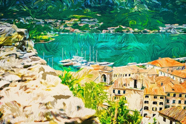 Krajobraz malowany olejem Kotor Czarnogóra