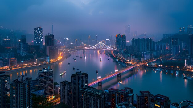 Krajobraz miasta Chongqing w nocy Chongqing Chiny