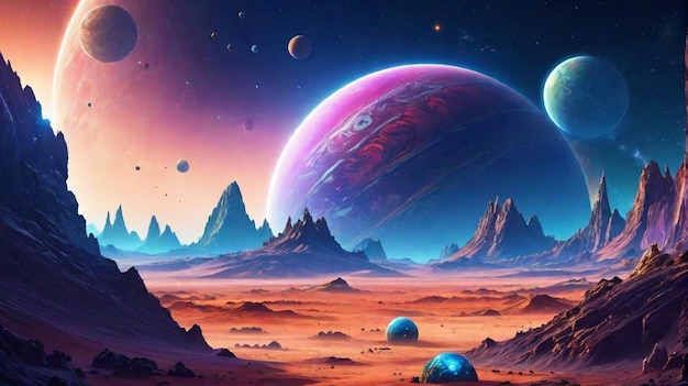 Zdjęcie krajobraz obcej planety na tle gry kosmicznej